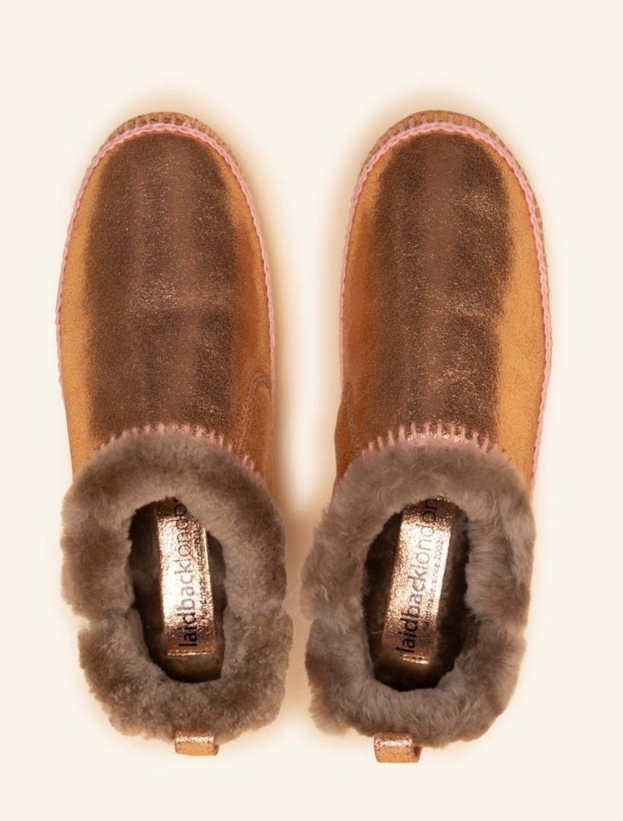 Skor laidback london | Fuyu Virkade Farskinn Slipper Boots Koppar Skimmer