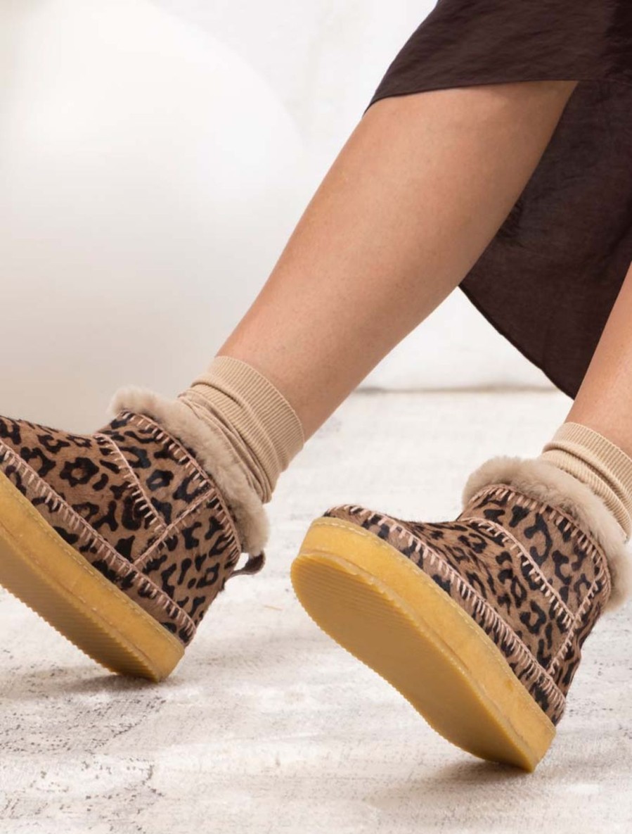 Skor laidback london | Nyuki Virkad Pull On Ankel Boot Mocha Leopard