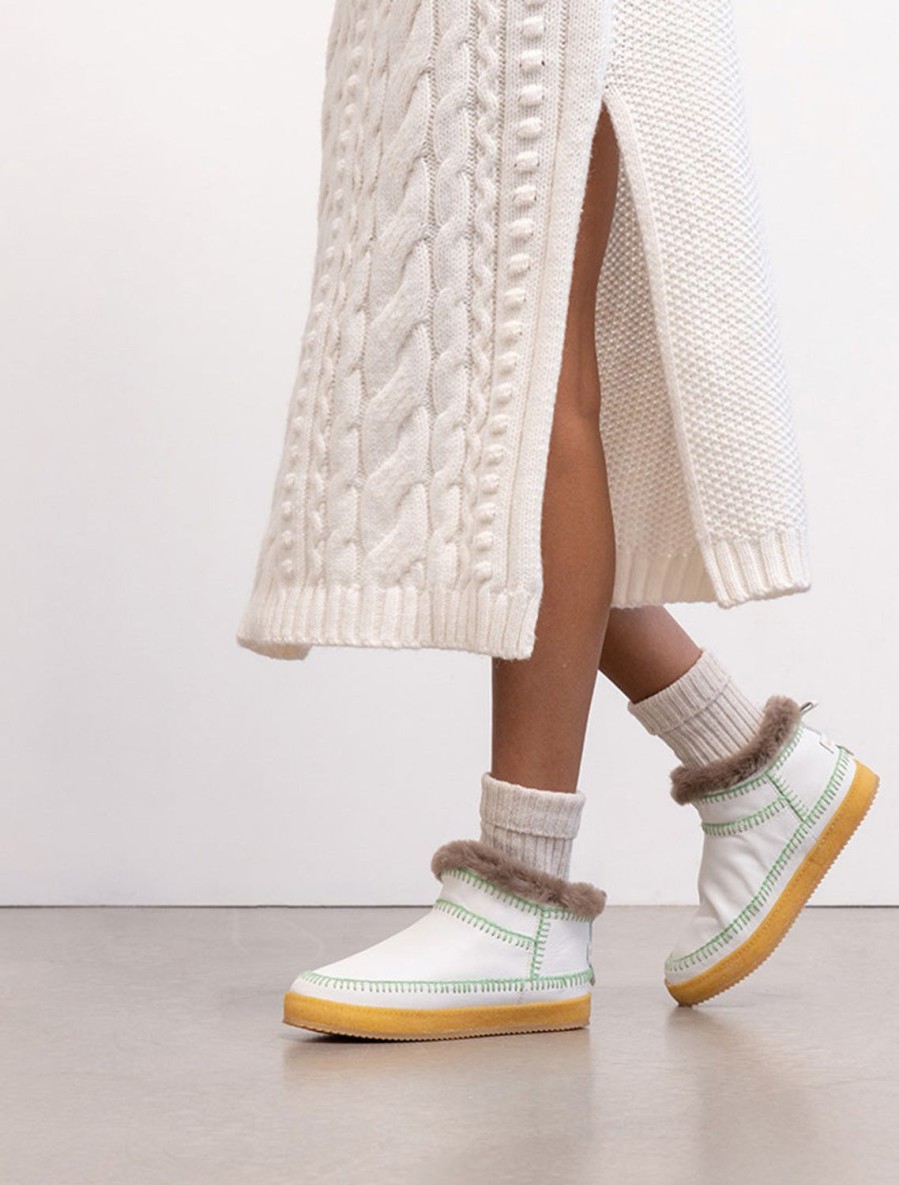 Skor laidback london | Nyuki Low Crochet Ankel Boot Vit Lader Sage