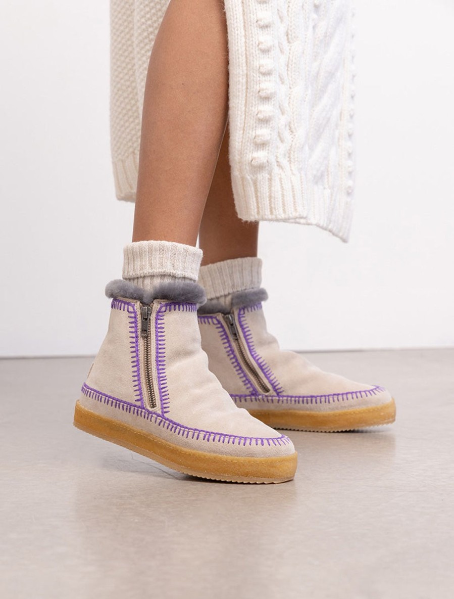 Skor laidback london | Setsu Virkad Ankel Boot Sand Mocka Plommon