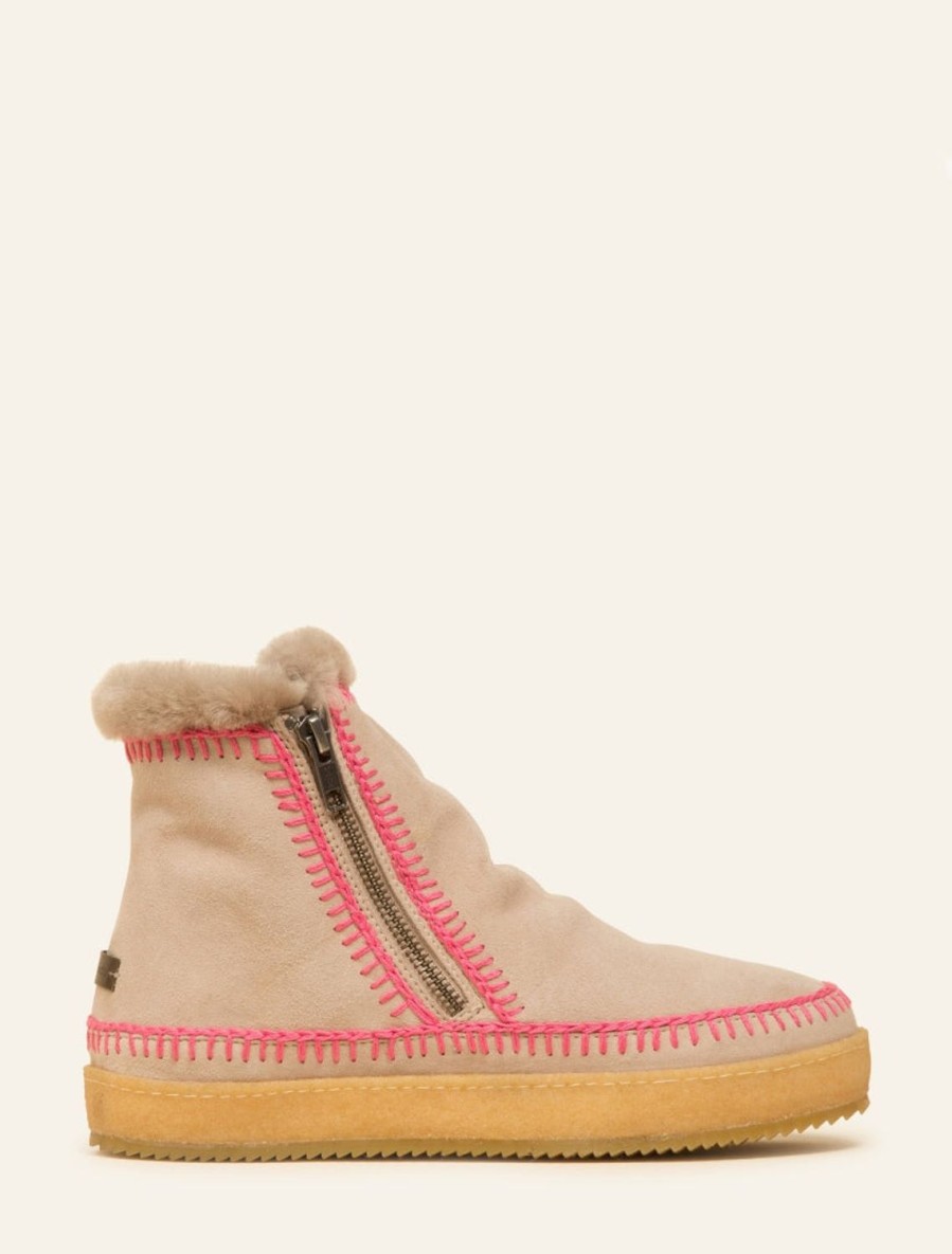 Skor laidback london | Setsu Virkad Sido Zip Ankel Boot Sand Mocka Rosa