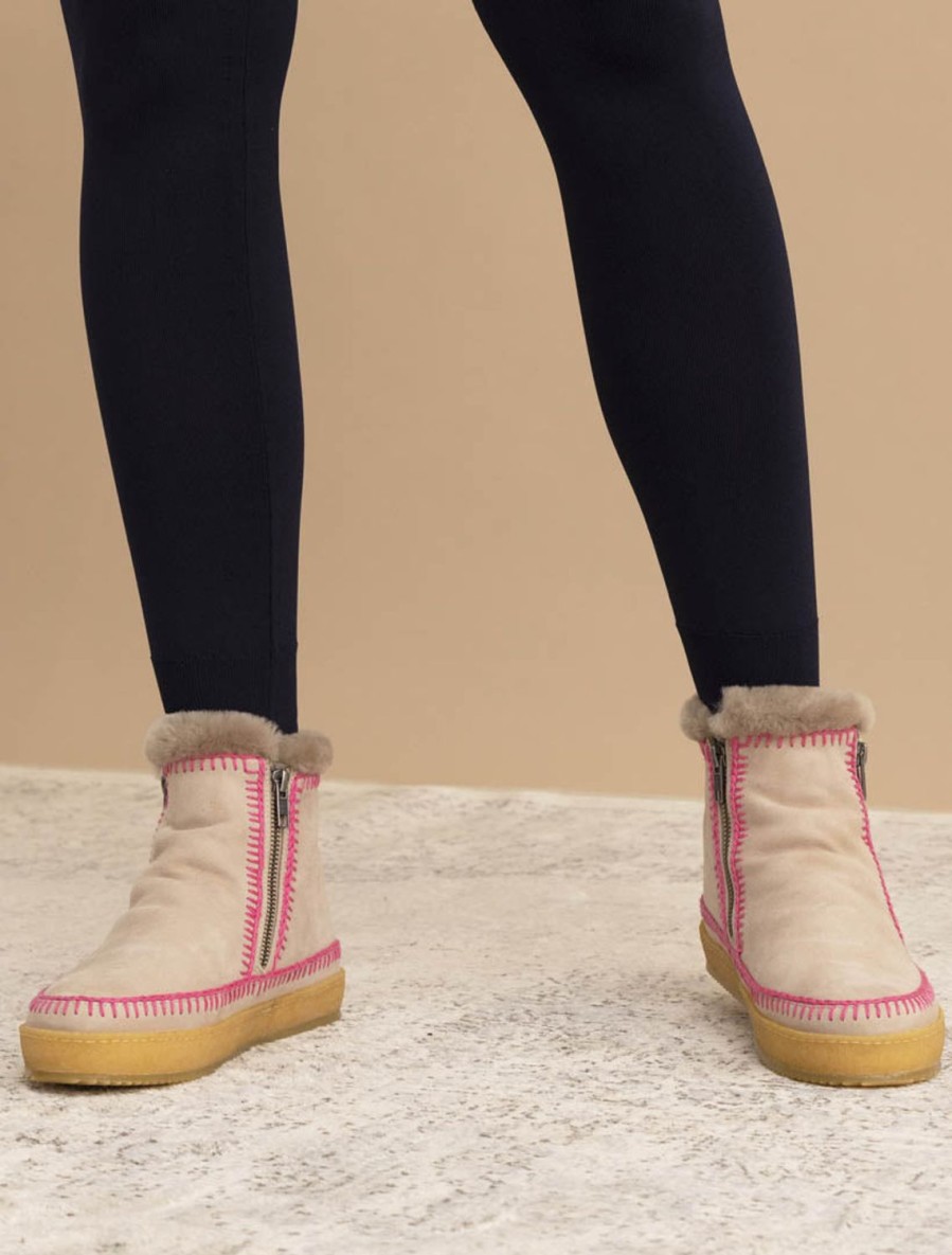 Skor laidback london | Setsu Virkad Sido Zip Ankel Boot Sand Mocka Rosa