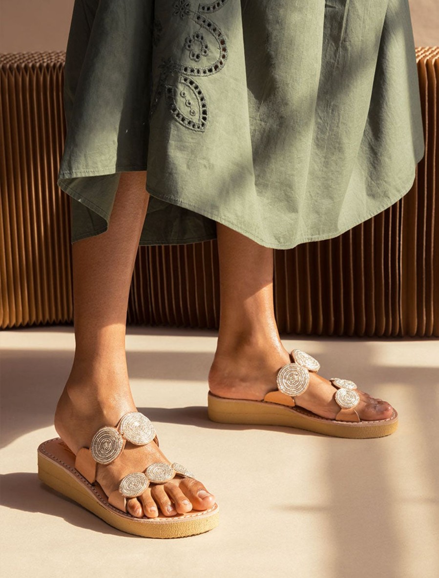 Sandaler laidback london | Saani Eva Mid Wedge Ljusbrunt Lader Silver