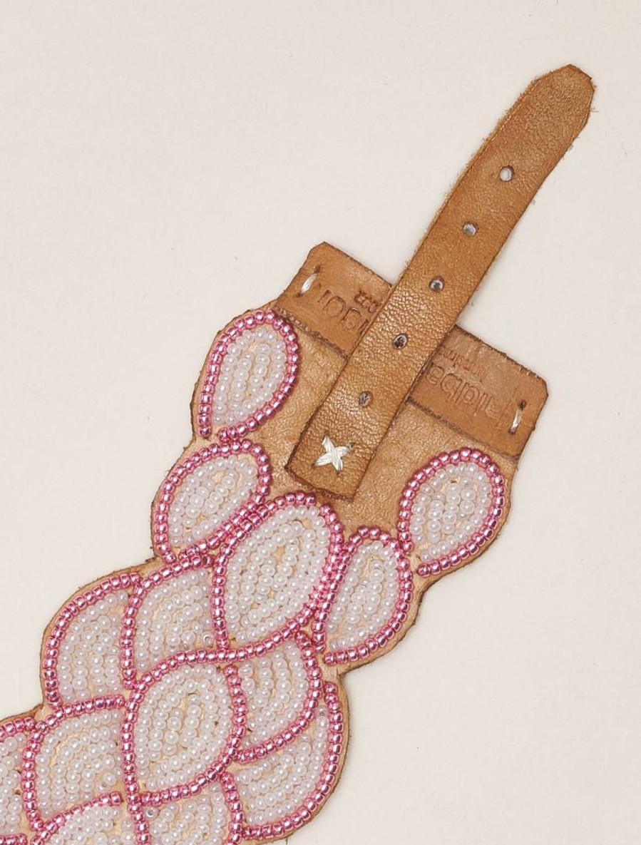 Tillbehor laidback london | Wave Lader Beaded Cuff Armband Rosa Snovit