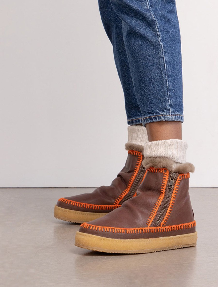 Skor laidback london | Setsu Virkad Ankel Boot Cigaro Lader Orange