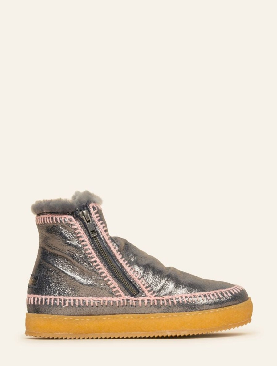 Skor laidback london | Setsu Virkad Zip Ankel Boot Pewter Shimmer Baby Pink