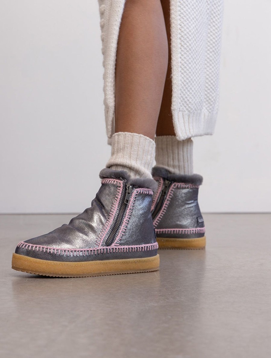 Skor laidback london | Setsu Virkad Zip Ankel Boot Pewter Shimmer Baby Pink