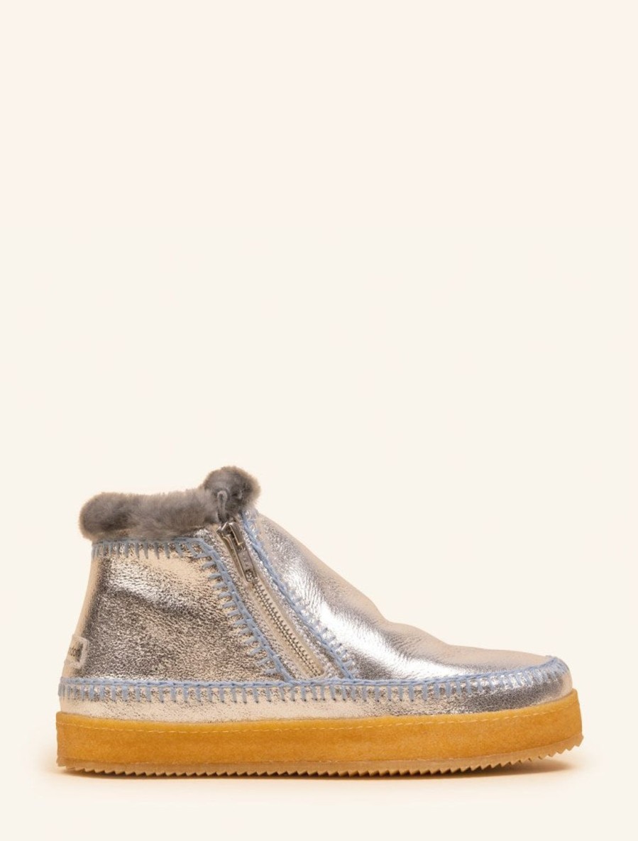 Skor laidback london | Setsu Low Side Zip Ankel Boot Silver Shimmer