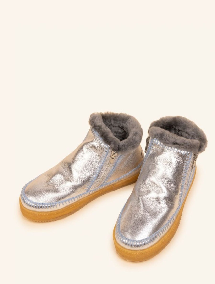 Skor laidback london | Setsu Low Side Zip Ankel Boot Silver Shimmer