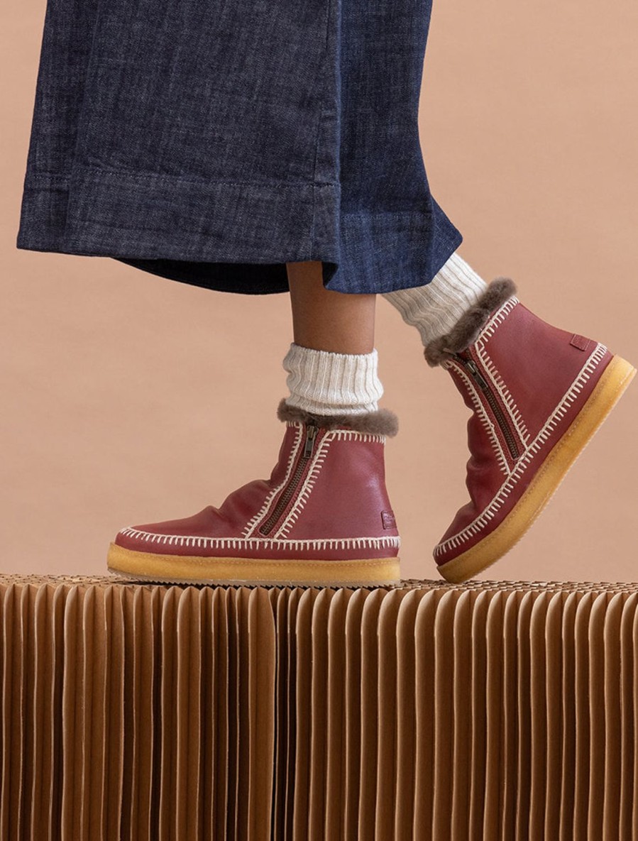 Skor laidback london | Setsu Virkad Ankel Boot Blood Leather Natural