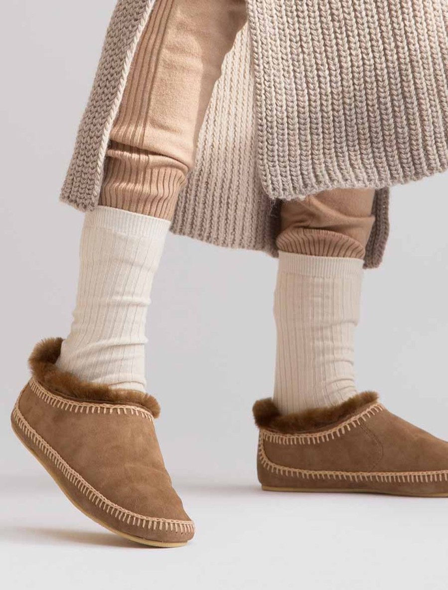 Skor laidback london | Fuyu Virkade Farskinn Slipper Boots Camel Mocka