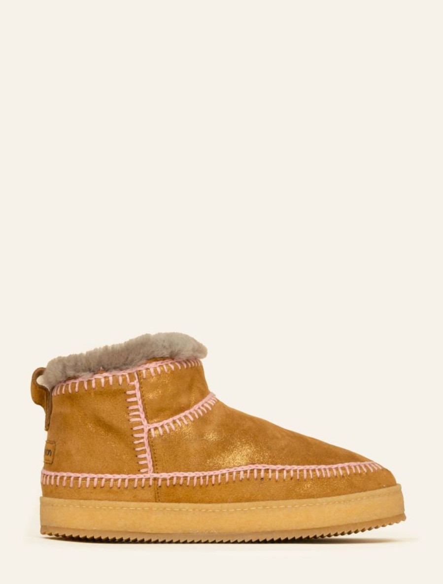 Skor laidback london | Nyuki Virkad Pull On Ankel Boot Gold Shimmer Baby Pink