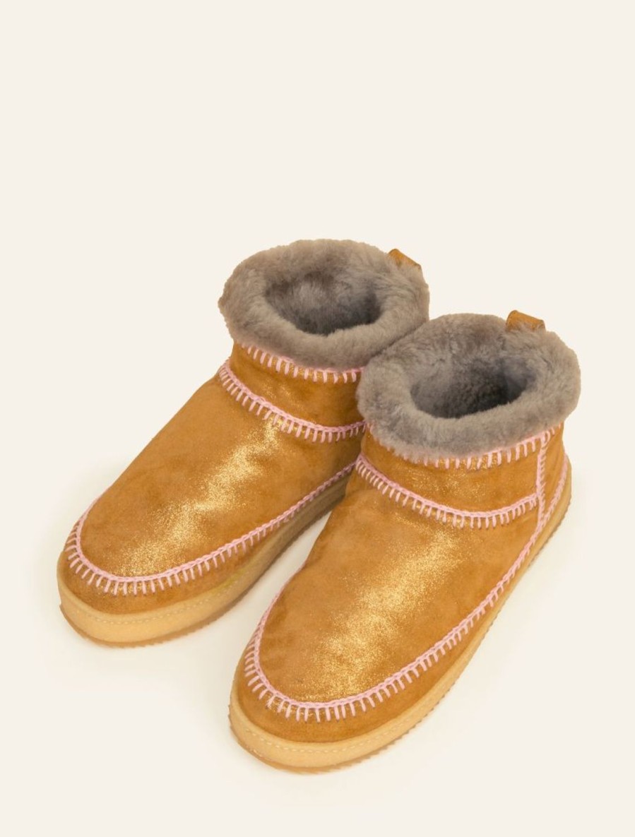 Skor laidback london | Nyuki Virkad Pull On Ankel Boot Gold Shimmer Baby Pink