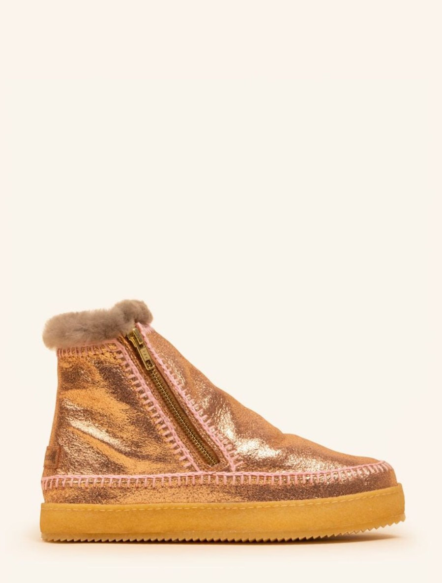 Skor laidback london | Setsu Virkad Sido Zip Ankel Boot Koppar Shimmer