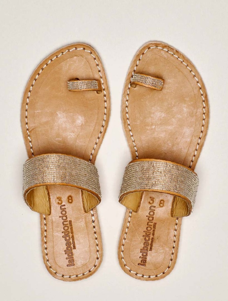 Sandaler laidback london | Trent Flat Toe Loop Ladersandal Silver