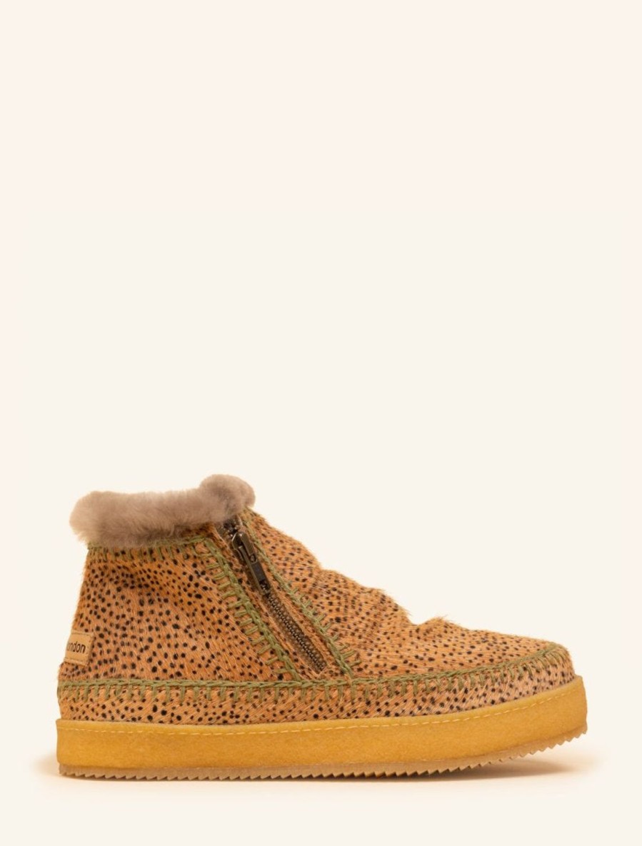 Skor laidback london | Setsu Low Side Zip Ankel Boot Brown Cheetah