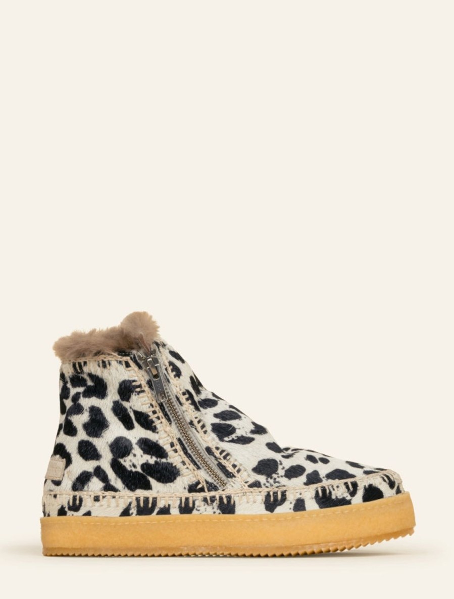 Skor laidback london | Setsu Virkad Ankel Boot Svart Vit Leopard