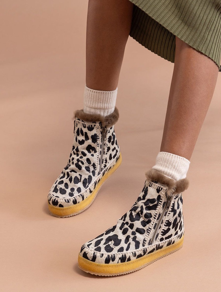 Skor laidback london | Setsu Virkad Ankel Boot Svart Vit Leopard