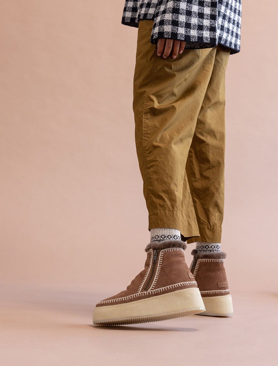 Skor laidback london | Setsu Plattform Virkad Ankel Boot Camel Mocka Naturlig