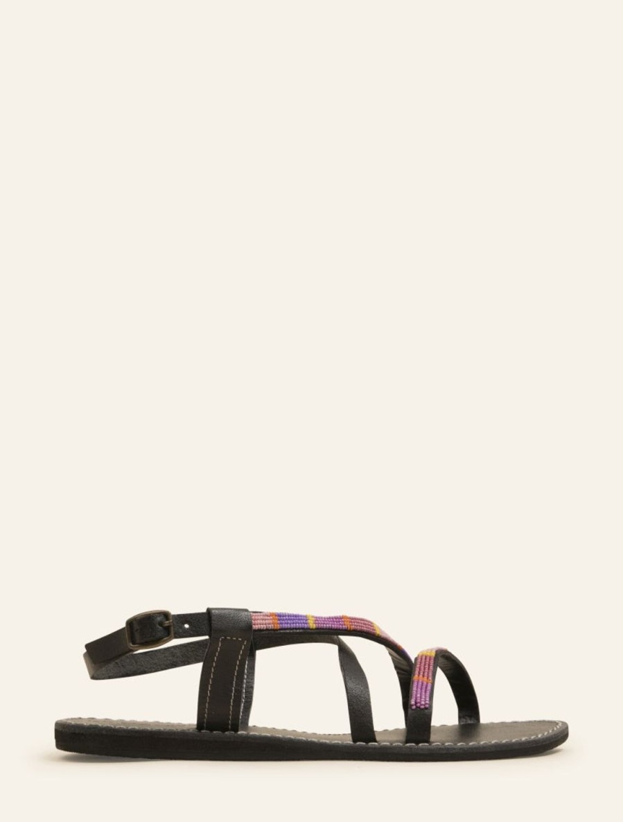 Sandaler laidback london | Azari Flat Svart Lader Sandal Lila Mix