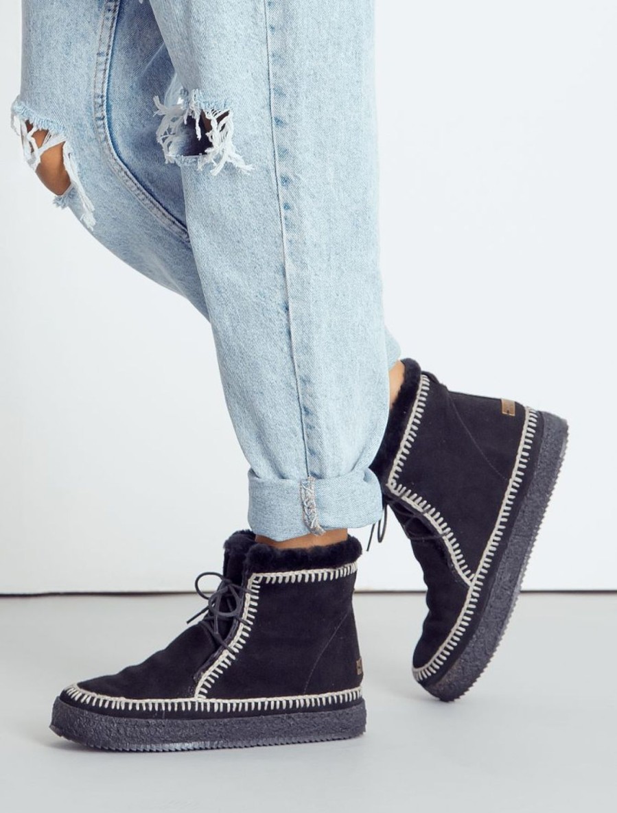 Skor laidback london | Argo Virkad Lace Up Ankel Boot Svart Mocka