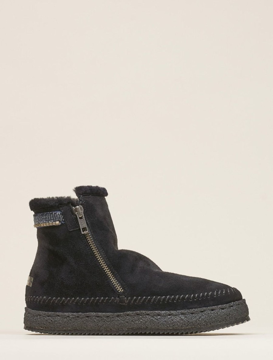 Skor laidback london | Setsu Classic Side Zip Ankel Boot Svart Mocka