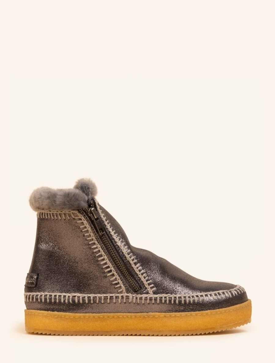 Skor laidback london | Setsu Virkad Sido Zip Ankel Boot Pewter Shimmer Ljusgra