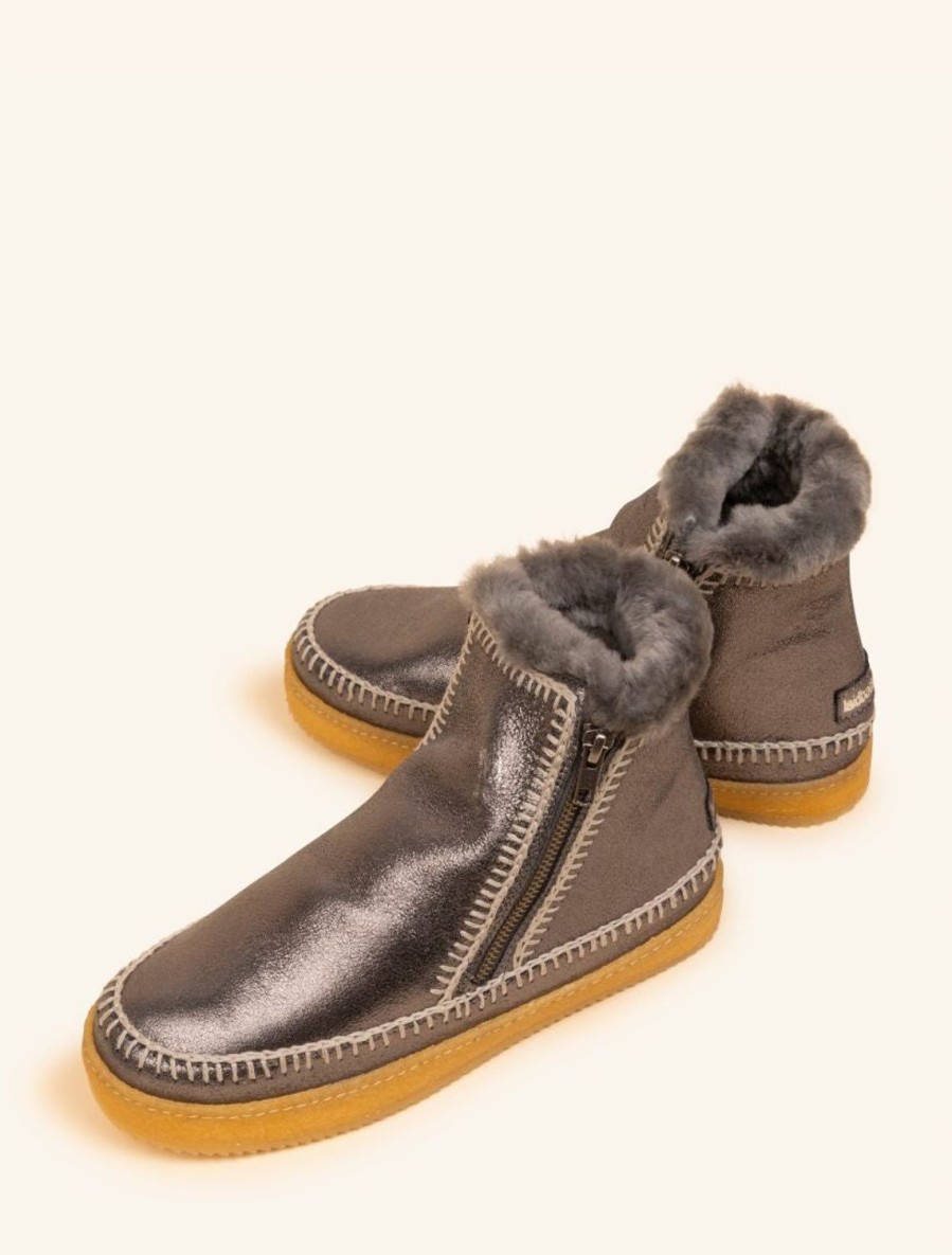 Skor laidback london | Setsu Virkad Sido Zip Ankel Boot Pewter Shimmer Ljusgra