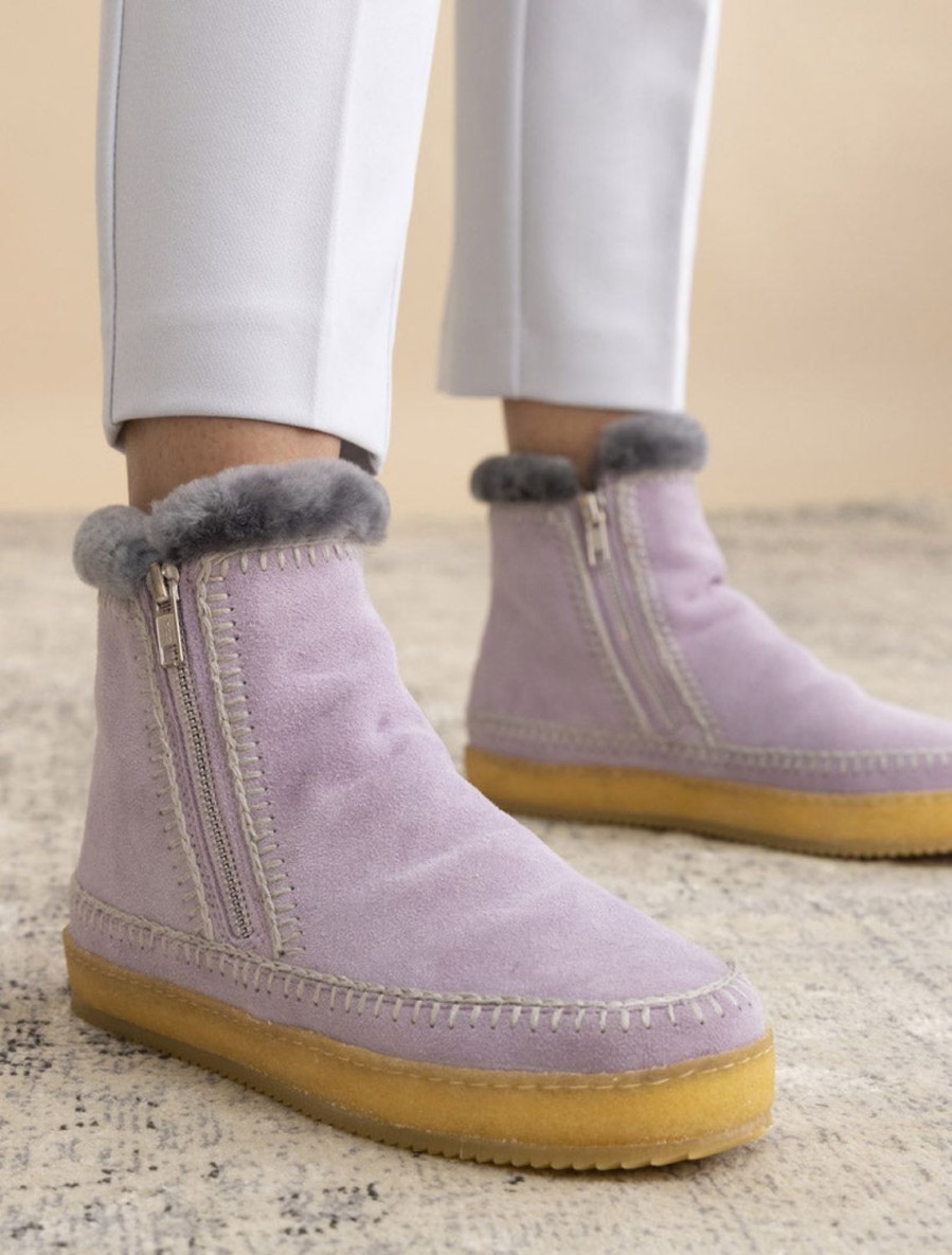 Skor laidback london | Setsu Virkad Sido Zip Ankel Boot Lilac Mocka Ljusgra