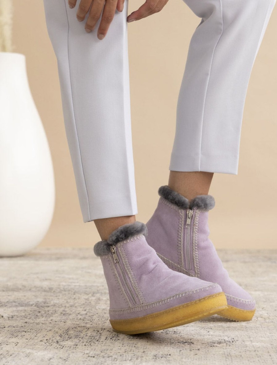 Skor laidback london | Setsu Virkad Sido Zip Ankel Boot Lilac Mocka Ljusgra