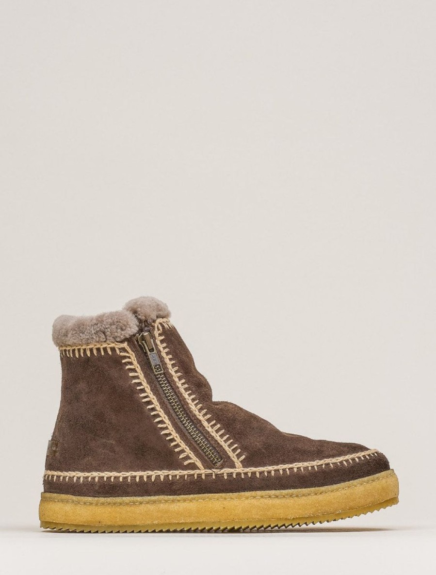 Skor laidback london | Setsu Virkad Sido Zip Ankel Boot Choc Mocka Beige