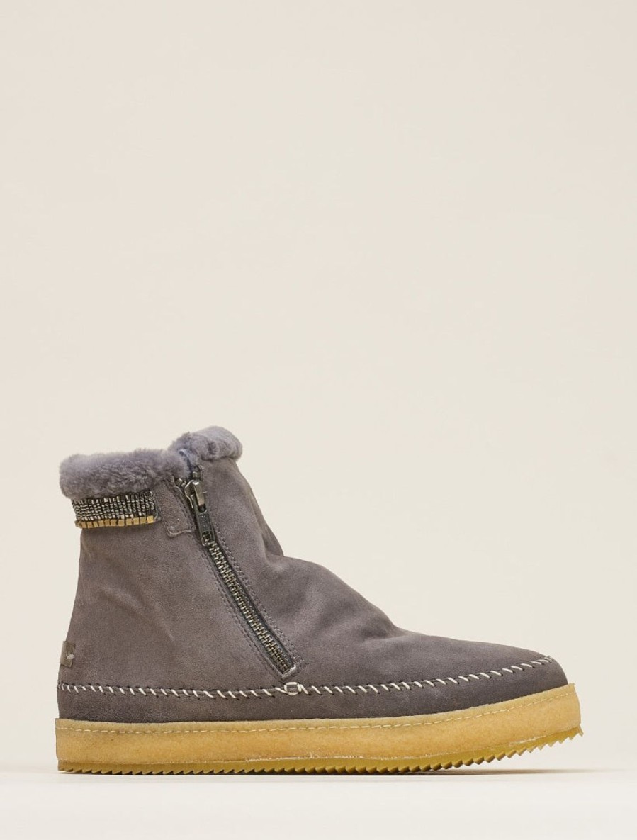 Skor laidback london | Setsu Classic Sido Zip Ankel Boot Gra Mocka