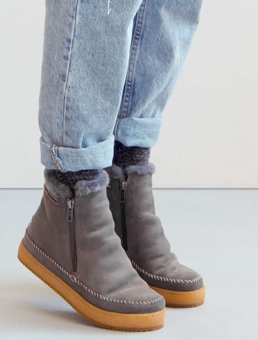 Skor laidback london | Setsu Classic Sido Zip Ankel Boot Gra Mocka