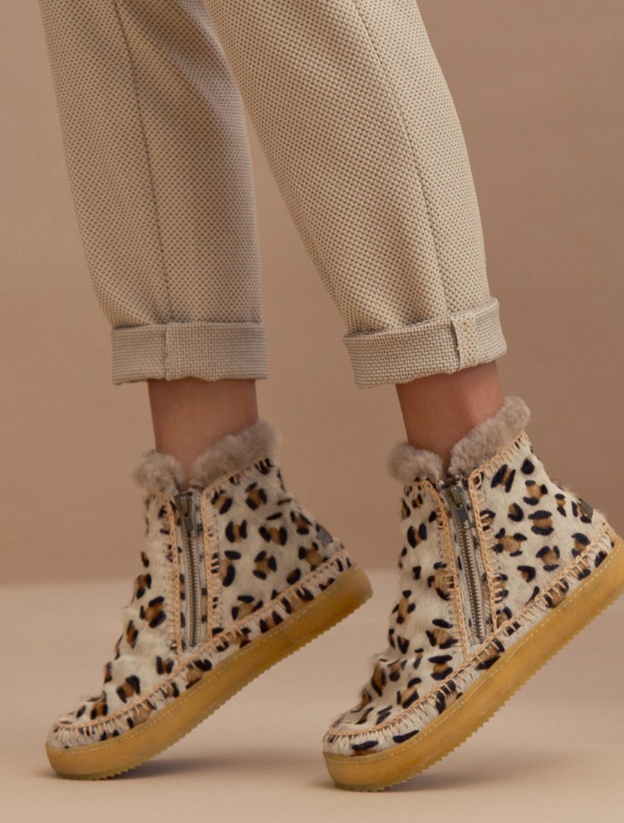 Skor laidback london | Setsu Virkad Sido Zip Ankel Boot Leopard Beige