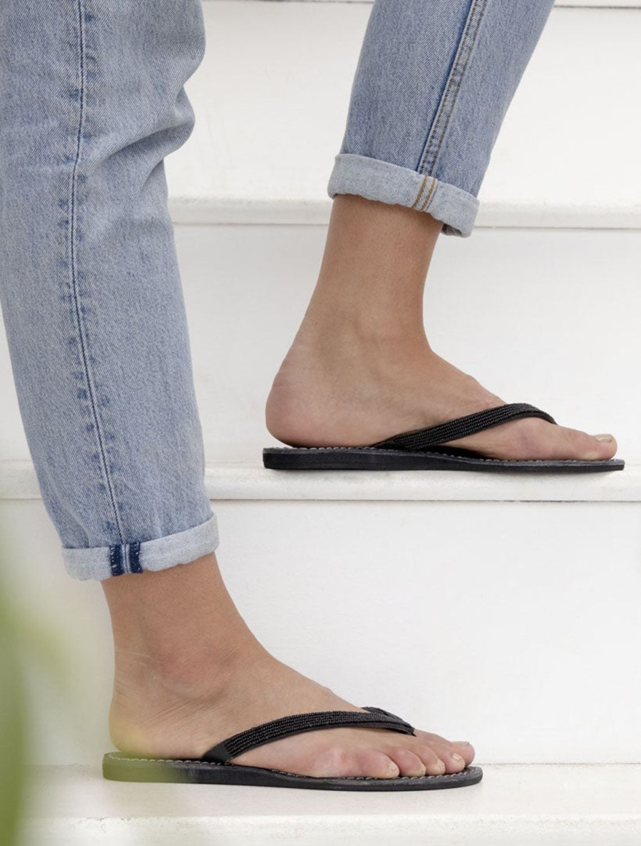 Sandaler laidback london | Seri Flat Svart Lader Sandal Svart