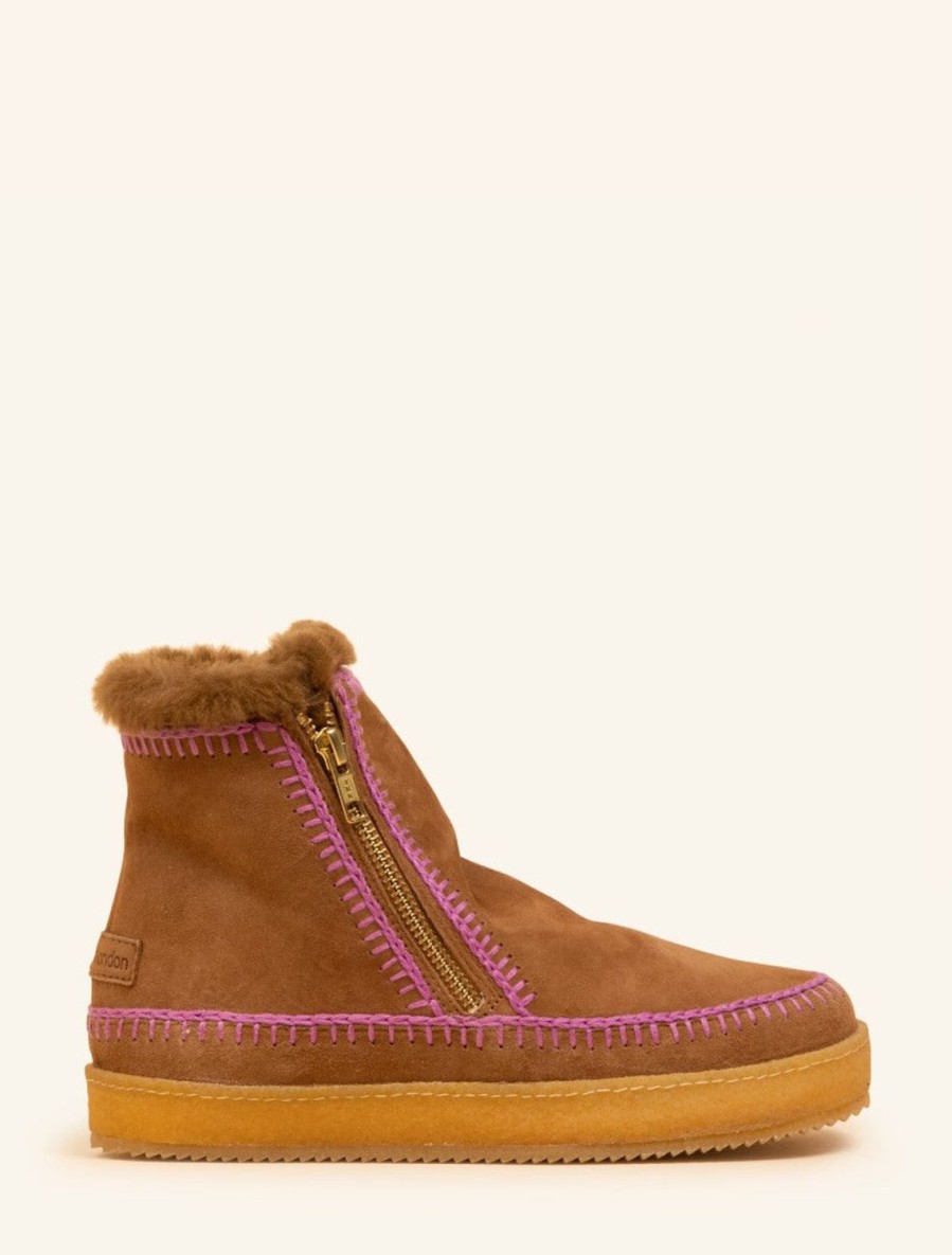 Skor laidback london | Setsu Virkad Sido Zip Ankel Boot Senap Mocka