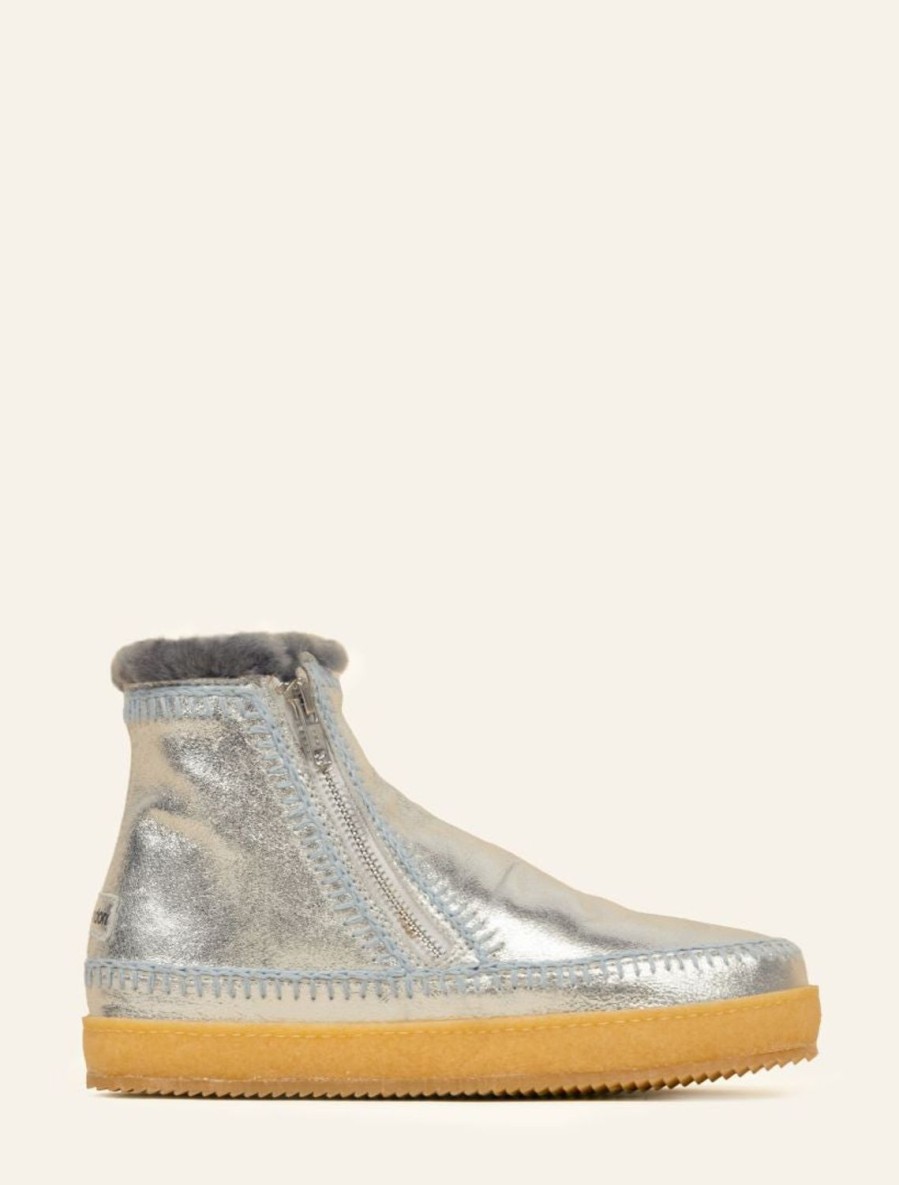 Skor laidback london | Setsu Virkad Zip Ankel Boot Silver Shimmer