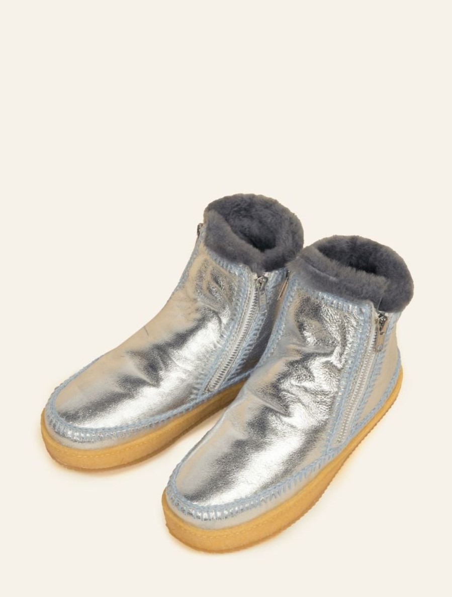 Skor laidback london | Setsu Virkad Zip Ankel Boot Silver Shimmer