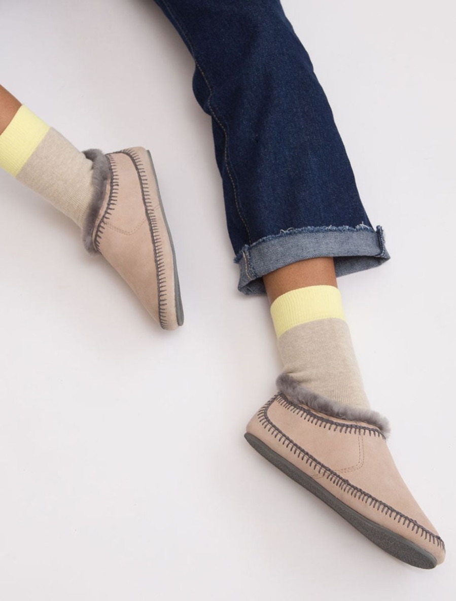 Skor laidback london | Fuyu Virkade Farskinn Slipper Boots Sand Mocka