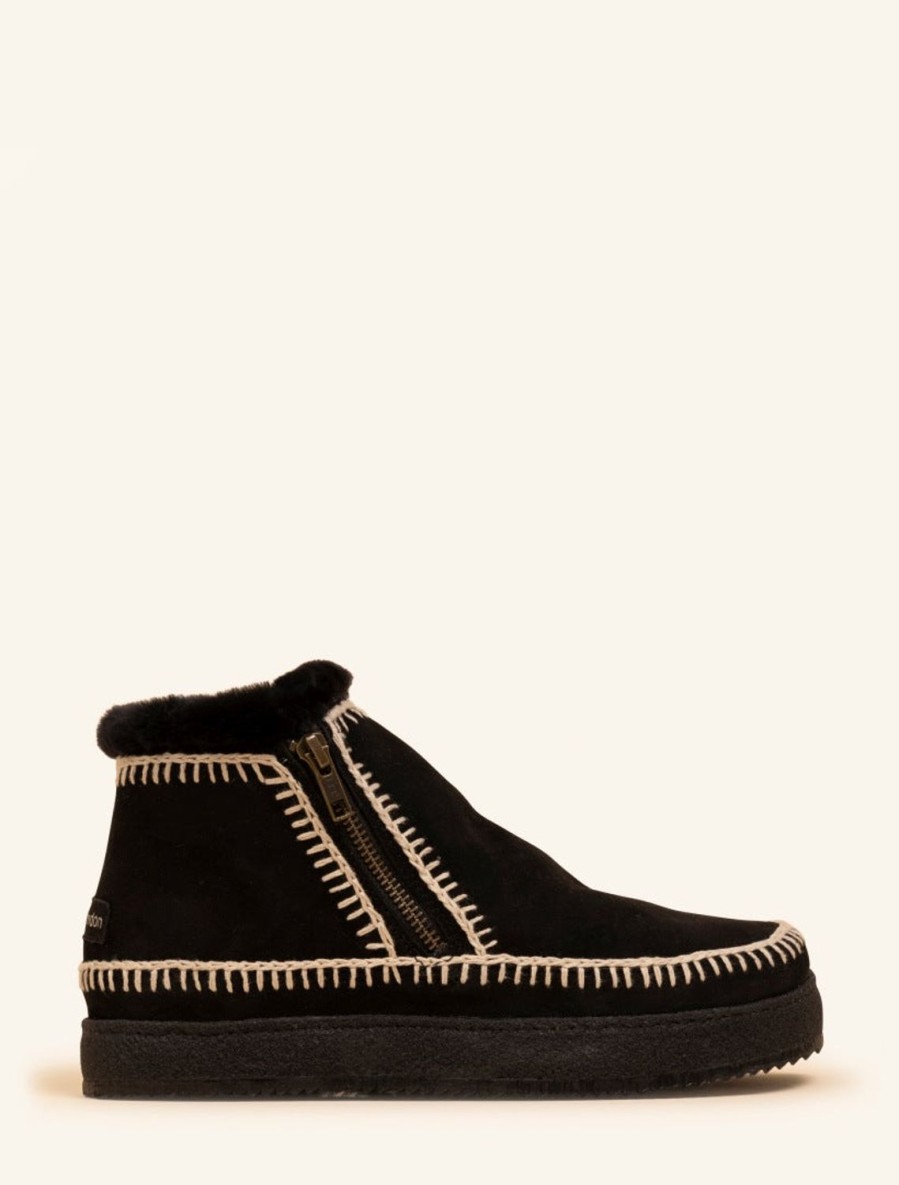 Skor laidback london | Setsu Low Side Zip Ankel Boot Svart Mocka