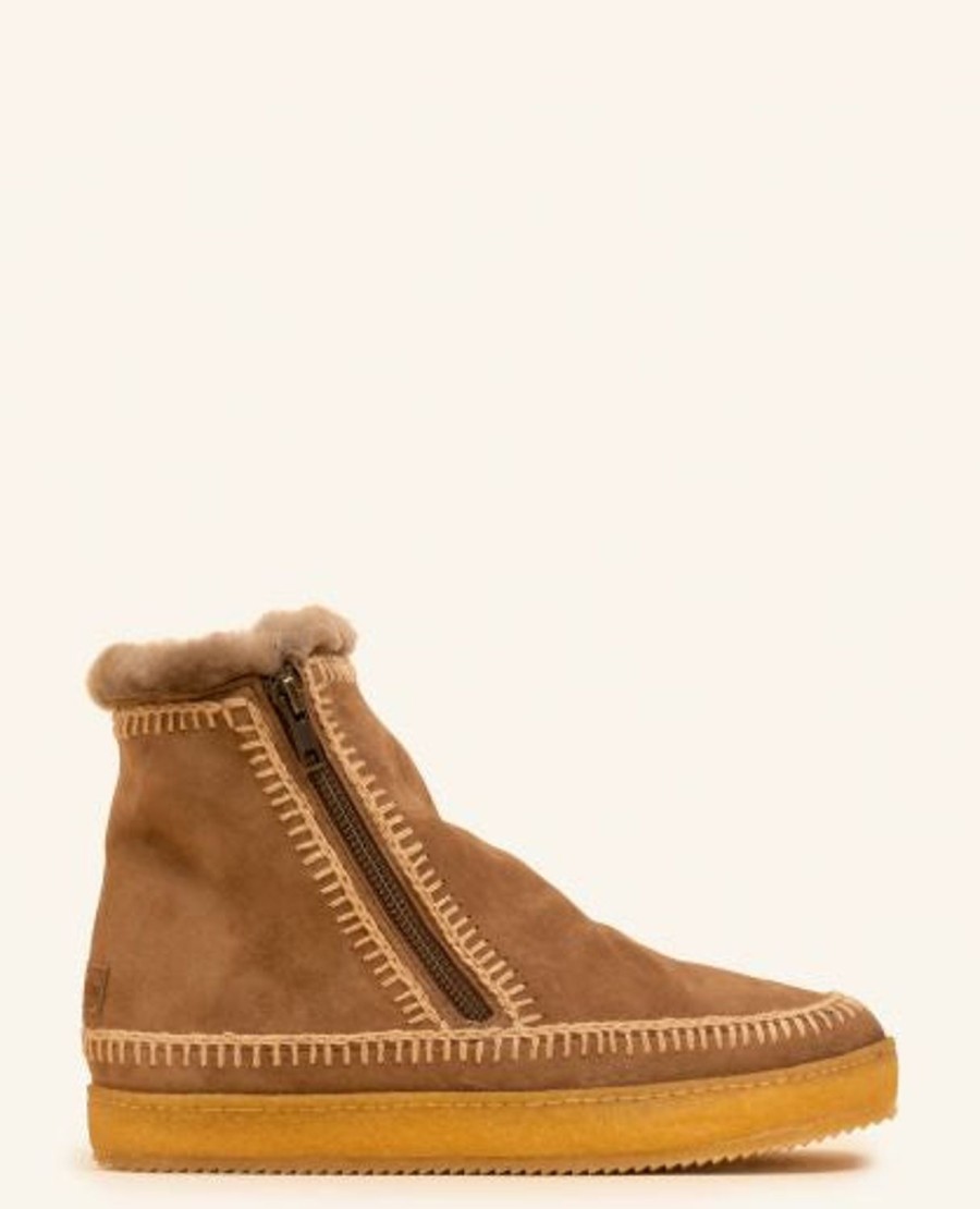 Skor laidback london | Setsu Inner Wedge Virkad Zip Ankel Boot Camel Mocka