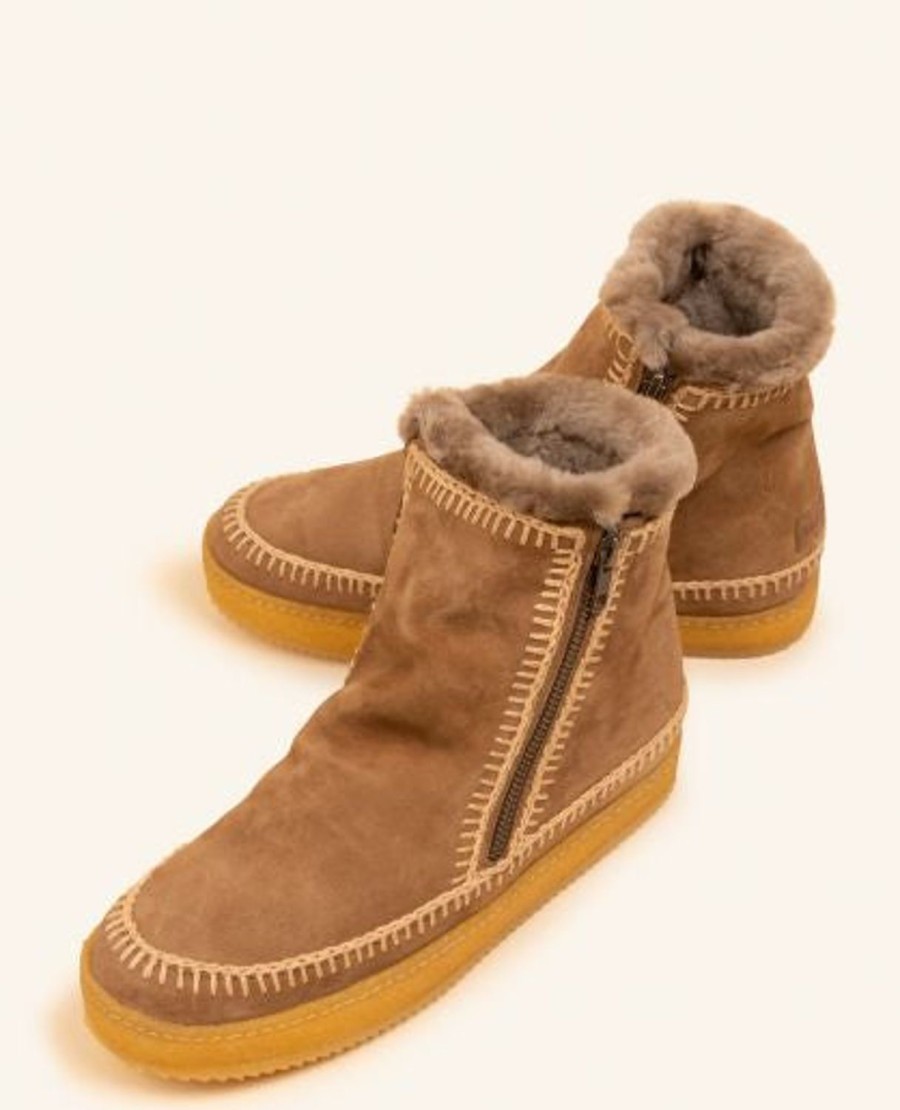 Skor laidback london | Setsu Inner Wedge Virkad Zip Ankel Boot Camel Mocka