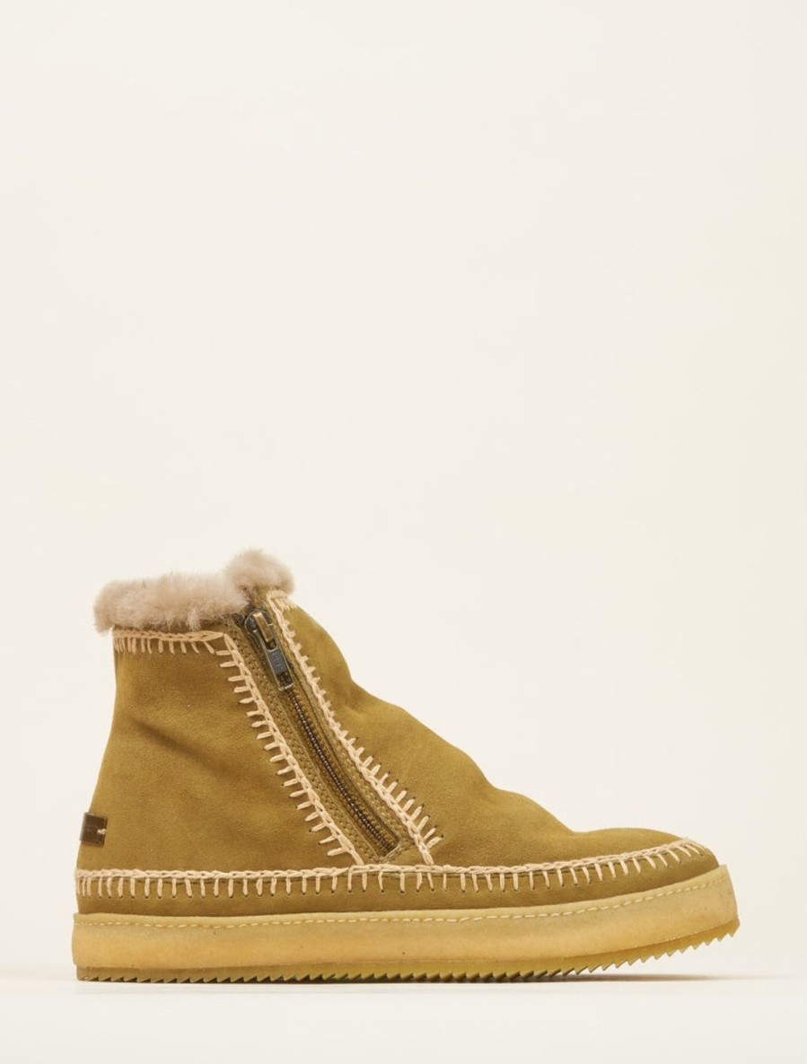 Skor laidback london | Setsu Virkad Sido Zip Ankel Boot Khaki Mocka