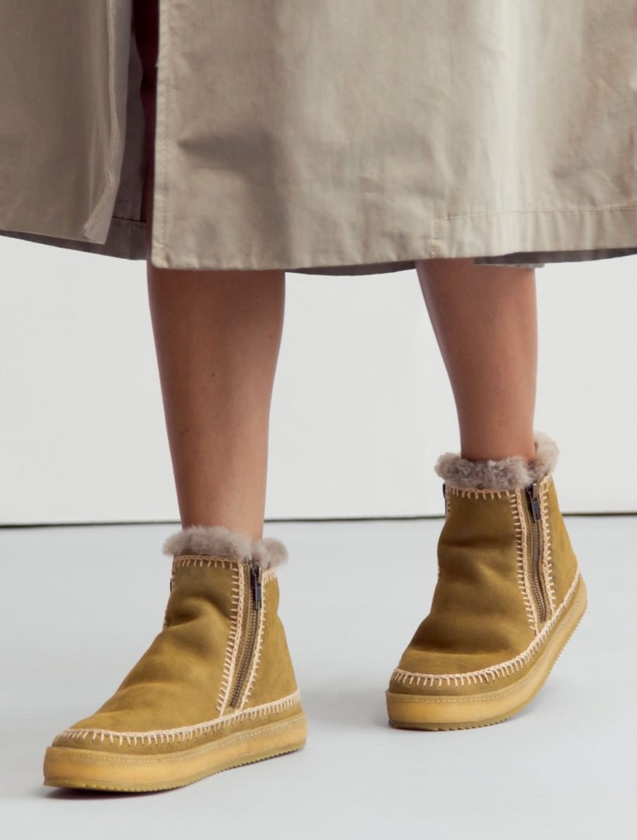 Skor laidback london | Setsu Virkad Sido Zip Ankel Boot Khaki Mocka