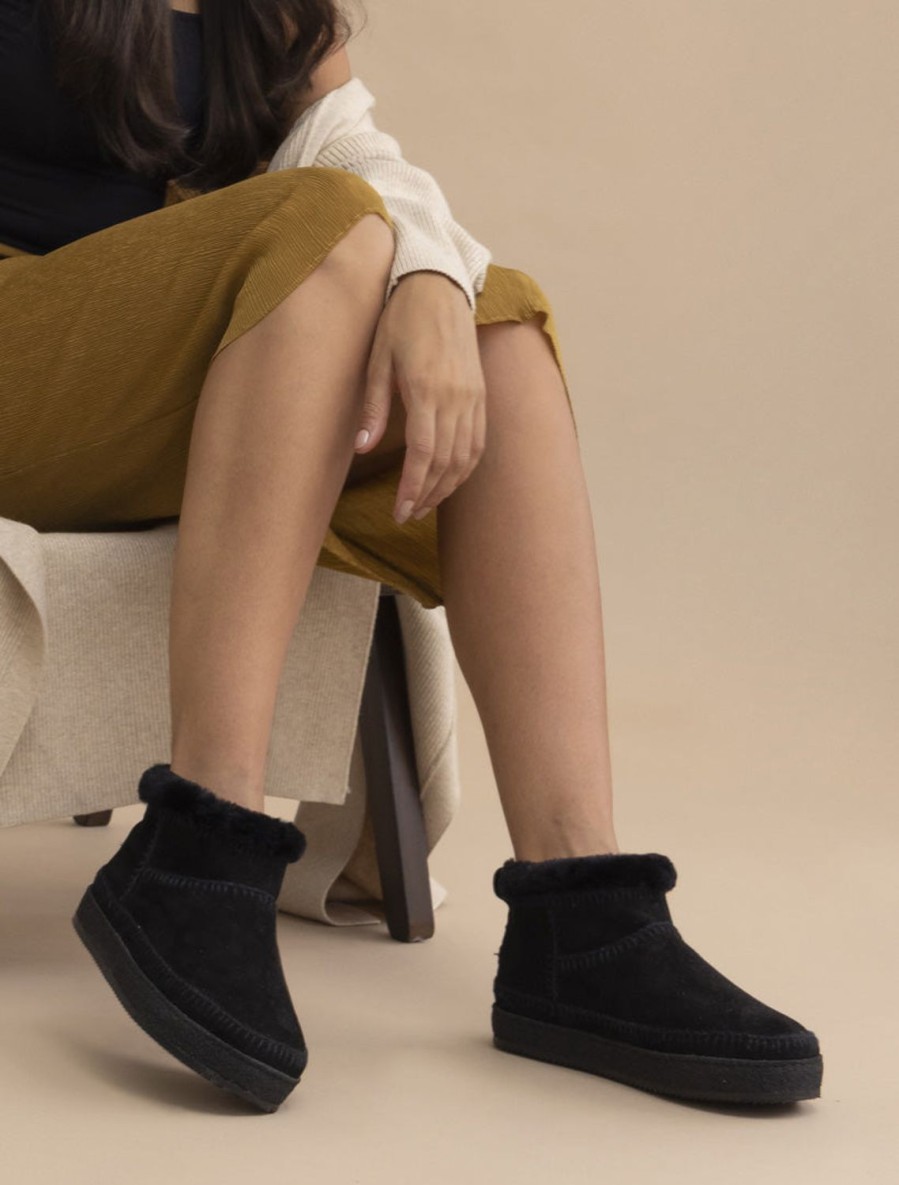 Skor laidback london | Nyuki Virkad Pull On Ankel Boot Svart Mocka